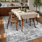 Washable Area Rug 9' x 12' Vintage Traditional Persian Mat - Foldable Distressed Non-Slip Machine Washable Carpet for Living Room Bedroom Kitchen Home Decor - Graphite and Mist - Image 3