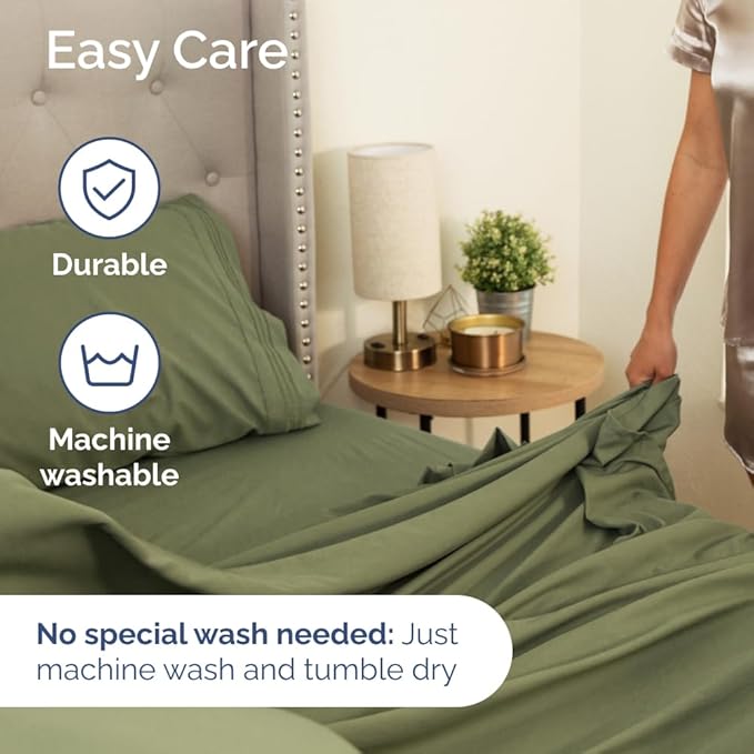 Split Head King Sheet Set – 4 Piece Flex Split Top King Sheets for Adjustable Beds - Fits 14” to 16" Mattress w/ Deep Pockets - Soft, Breathable & Cooling - Luxury Bedding & Wrinkle Free - Sage Green