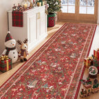3x8 Christmas Runner Rug for Hallway,Washable Kitchen Rug,Red - Image 3