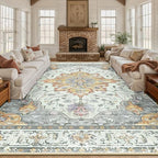 RELEANY Washable Area Rug, Large 10'x12', Beige/Carbon Grey/Orange - Image 2