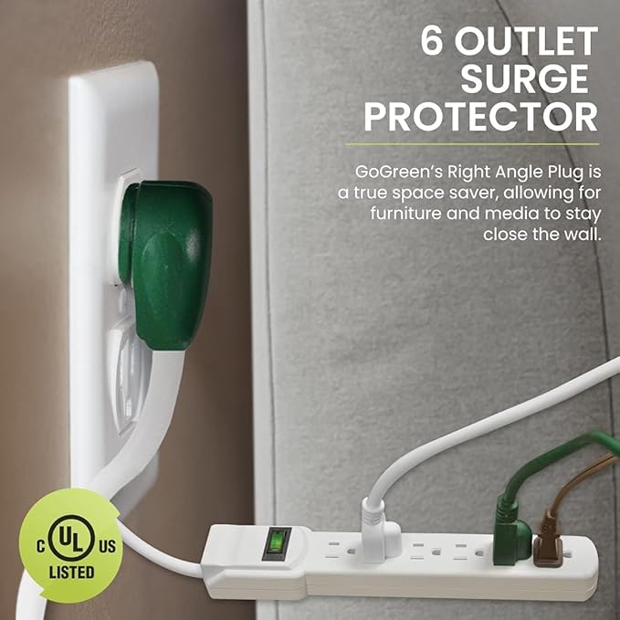 GoGreen Power Inc. (G-16106MS-2) 6 Outlet Surge Protector, 6FT Cord, White, 2 Pack