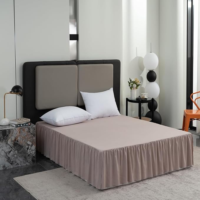 TSUTOMI Bed Skirt Queen Size Ruffled Bed Skirt with Split Corners, 16 Inch Drop Dust Ruffle Bed Skirts with Platform, Gathered Style, 100% Microfiber, Khaki