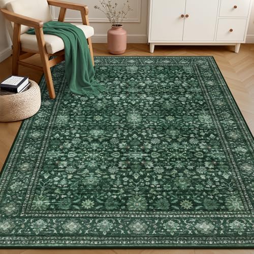 3x5 Area Rugs Living Room: Washable Rug for Bedroom Deep Green - Image 2
