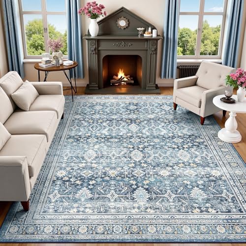 8x10 Area Rugs for Living Room Blue Washable Non-Slip Large Carpet by Lofus