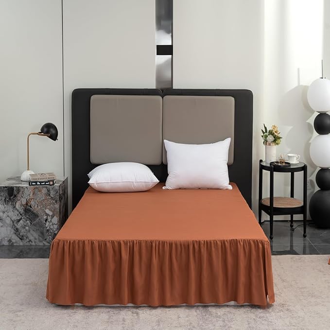 Bed Skirt Queen Size Ruffled Bed Skirt with Split Corners, 16 Inch Drop Dust Ruffle Bed Skirts with Platform, Terracotta