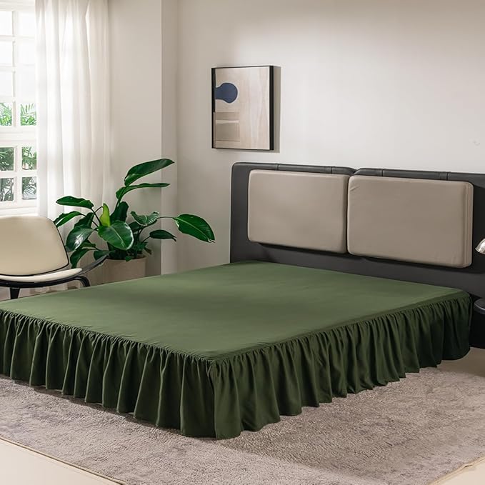 TSUTOMI Green Bed Skirt King Size Ruffled Bed Skirt with Split Corners, King Bed Skirt 18 Inch Drop, King Size Bed Skirt Green for Ruffled Bed Skirt with Split Corners, Bed Skirt King Size
