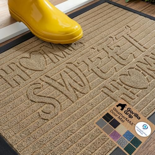 GORILLA GRIP WeatherMAX Door Mat, Indoor Outdoor, 35x23, Home Sweet Home by GorillaGrip