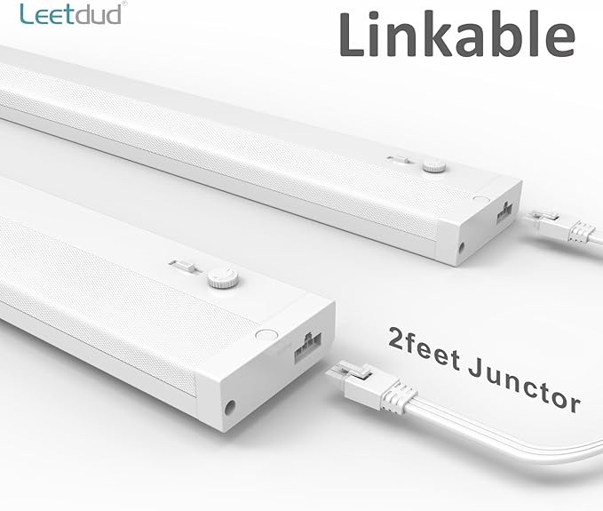 Leetdud Under Cabinet Lighting Plug in or Hardwired Built-in Dimmer, 12 Inch 6W, 5CCT 2700/3000/3500/4000/5000K, Linkable Counter Lights for Kitchen, ETL Dimmable LED Light Fixture, White