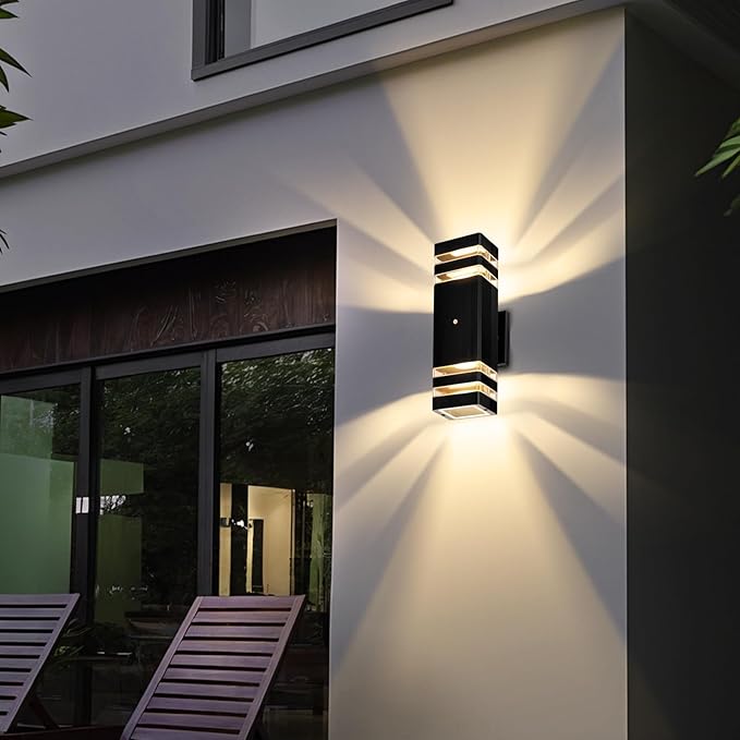 MZLITI Exterior Lighting Fixtures Dusk to Dawn 2 Pack, 3000K Warm White Outdoor Wall Lights, Up and Down Porch Lights, Waterproof Outdoor Lights for House Porch Patio