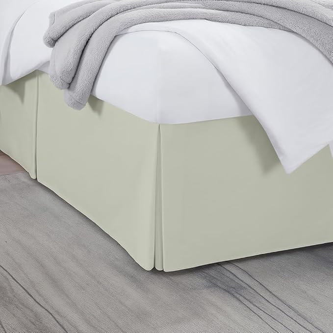 Queen Bed Skirt, Luxury 16 Inch Drop Ivory Pleated Bed Skirt, Double Brushed Microfiber, Box Pleat Design, Wrinkle & Fade Resistant, Easy Fit Tailored Bedskirt for Queen Size Beds