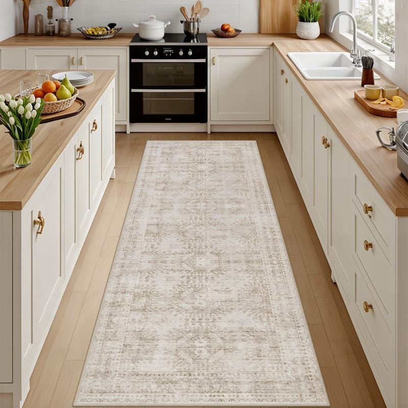 2'6''x8' Hallway Washable Runner Rug: Neutral Kitchen Carpet Brown by Luxturiy