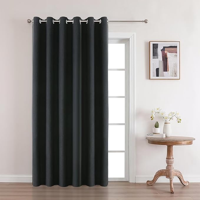 Joydeco Charcoal Grey Blackout Curtains 96 Inches Long, Curtains 96 Inch Length 1 Panel for Bedroom, Thermal Insulated Linen Black Out Curtains with Grommets(100x96, Charcoal Grey)