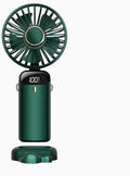 AMPMG LED Digital Display Rechargeable Fan – Portable Handheld & Desk Fan with Adjustable Speeds, USB Charging, Quiet Operation, and Base Stand for Home, Office, Travel and Outdoor Use (Green)