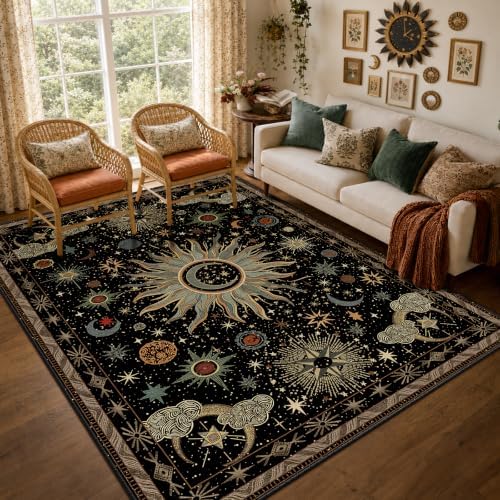 Vacuum-Friendly, 6x9 Washable Area Rug, Black Green Blue by meejou