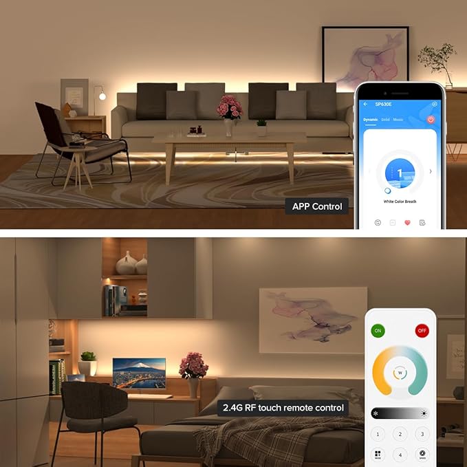 BTF-LIGHTING SP630E Bluetooth Controllers 4 Zones 2.4GHz RF RB2 Remote Kit Support FCOB COB SMD PWM or SPI CCT Dual White Tunable Color Temperature LED Strip WS2811 IC etc DC5V DC12V DC24V