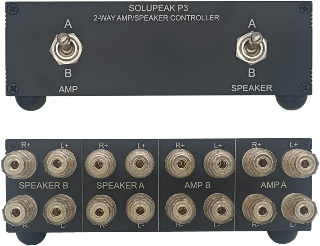 SOLUPEAK P3 2-Way AMP Amplifier to 2 Pair of Speakers Selector Switch Switcher Splitter Combiner Box 2 in 2 Out