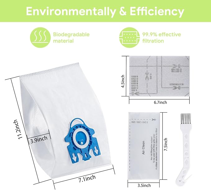 Puredaisy Replacement Dust Bags for Miele GN Vacuum Cleaners - Pack of 10 Bags, 3 Filter Sets, 1 Small Brush - Compatible with Classic C1, Complete C1/C2/C3, S2, S5, S8, S400 Series