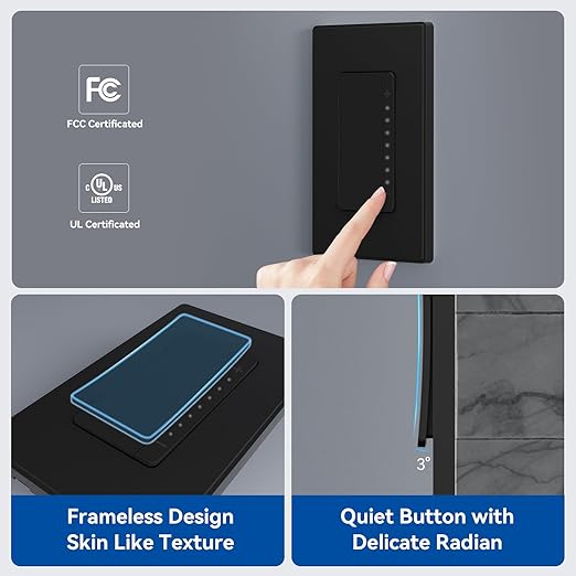 ELEGRP Dimmer Switch, Digital Dimmer Light Switch for LED Lights 150W, INC/HAL 450W, 3 Way LED Dimmer Switch, Needs Neutral Wire, Wall Plate Included, UL Listed, 10 Pack, Matte Black