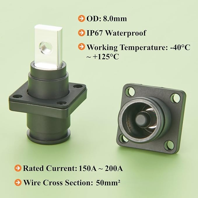 1 Set Battery Energy Storage Connector 150A 35mm² High Current HV Connectors Quick Plug Terminal Right Angle Plug and Socket IP67 Waterproof Power Adapter (Black, 150A)