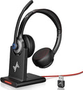 JIAMQISHI Wireless Headset with AI Noise Cancelling Microphone Bluetooth Headset - Bluetooth V5.2 Headphones with USB Dongle Charging Base & Mic Mute for Computer/Laptop/PC/Phone/Android/Cell Phones