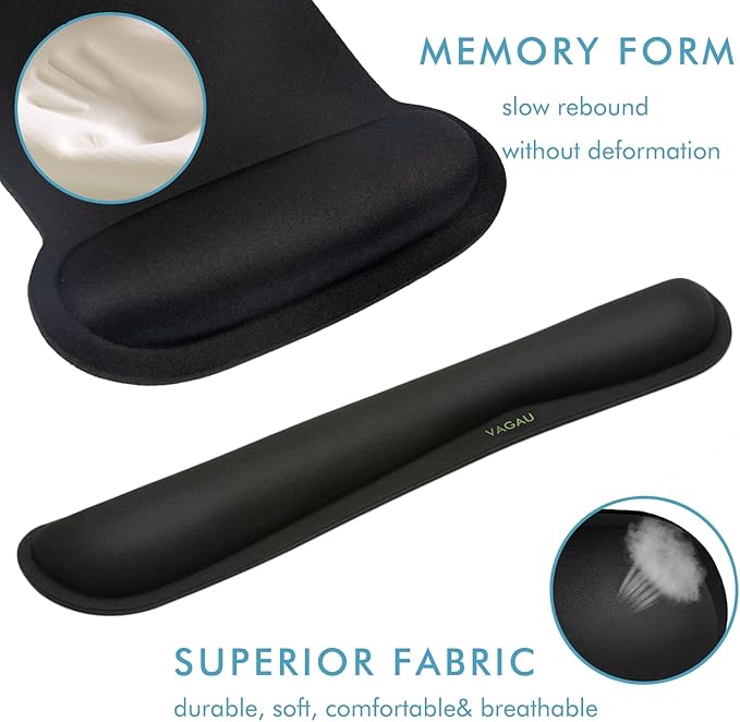 VAGAU Premium Keyboard Wrist Rest and Mouse Pad Wrist Support, Ergonomic Memory Foam Set for Office, Laptop, Mac, Computer and Gaming, Comfortable Typing &Wrist Pain Relief (C-Black)