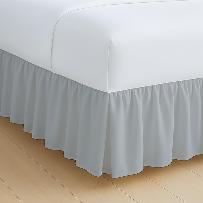 Rajlinen Ruffled Bed Skirt California King, 24 Inch Drop Dust Ruffle with Split Corners, 100% Microfiber Bedskirt with Platform, Three-Sided Coverage Ruffled Gathering Design, Light Grey