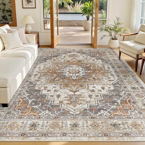 Madane 5x7 Area Rugs for Living Room, Non-Slip Washable Rug, Turmeric/Grey by Madane