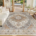 Madane 5x7 Area Rugs for Living Room, Non-Slip Washable Rug, Turmeric/Grey by Madane