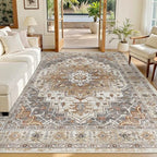 Madane 5x7 Area Rugs for Living Room, Non-Slip Washable Rug, Turmeric/Grey by Madane