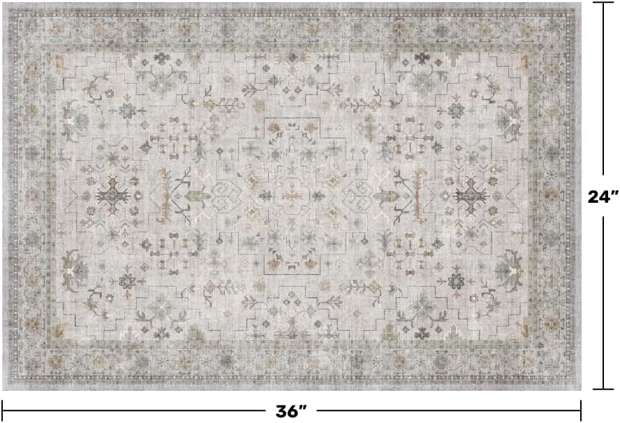 Washable 2x3 Throw Rugs for Entryway, Front Door Mat, Low Pile Non-Slip Small Area Rugs for Kitchen, Bathroom, Powder Room, Mudroom, Neutral Light Gray & Sage with Floral Accent - Image 2