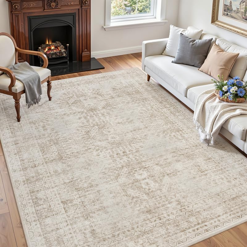 4x6 Area Rugs Living Room: Bedroom Neutral Washable Carpet Brown - Image 3