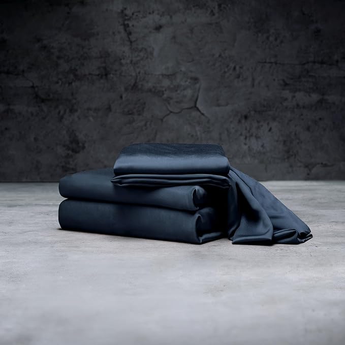 LUXOME Luxury Sheet Set | 100% Rayon (Viscose) from Bamboo | California King - Navy | Deep Pockets | 4-Piece Set (Fitted, Flat, 2 Pillowcases)