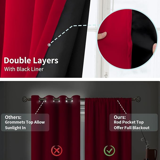 BGment Blackout Curtains for Living Room 72 Inch Long, Thermal Insulated Bedroom Curtains Rod Pocket Full Room Darkening Drapes, Each Window Curtains 2 Panels, 42 Wide, Red