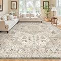Madane 8x10 Area Rugs for Living Room, Non-Slip Washable Rug, Ivory/Brown by Madane
