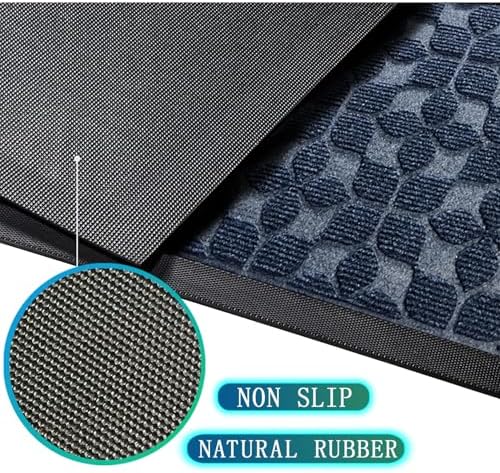 Bulijojo Sturdy Front Entrance Doormats,Durable Heavy Duty Welcome Mat,Thick Absorbent Natural Rubber Non Slip Mat,Easy Clean Entryway Mat 17"x30" Geometric Blue - Image 2