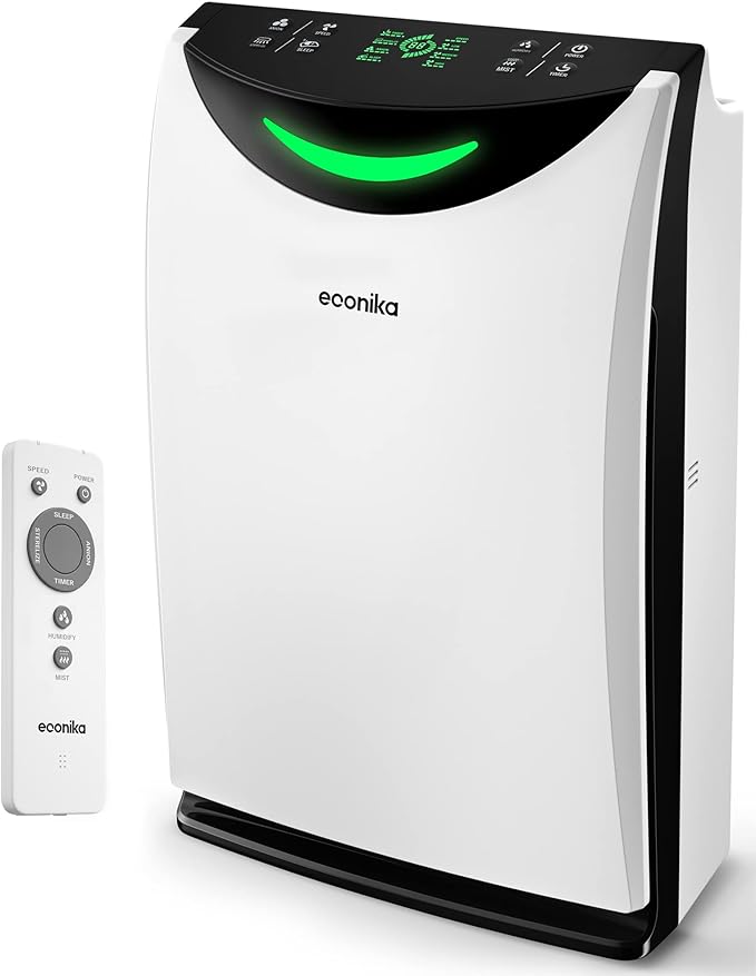 Econika Air Purifier and Humidifier Combo – HEPA Air Purifier with UV Light, Quiet for Bedroom and Living Room – Whole House Large Room Cleaner