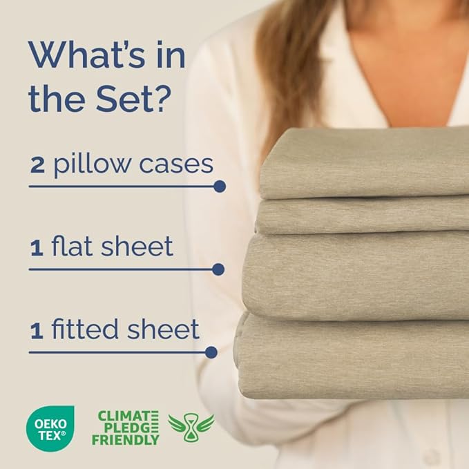 Full XL Bed Sheet Set - 4 Piece Extra Long Extended Full XL Sheets - Soft, Breathable & Cooling - Fits 8" to 16" Mattress with Deep Pockets - 54" x 80" - Wrinkle and Fade Resistant - Heathered Beige