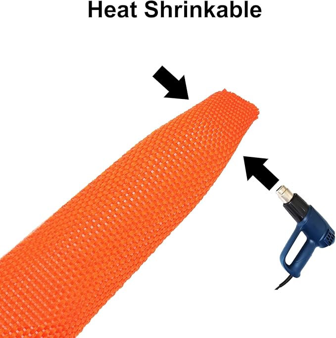 MECCANIXITY Braided Cable Sleeves Heat Shrinkable Fabric Sleeving, 1 9/16" 3ft Orange 2:1 Ratio Heat Shrinkable Cord Protector for Harness Cable, Network Cable Protection, Cable Management