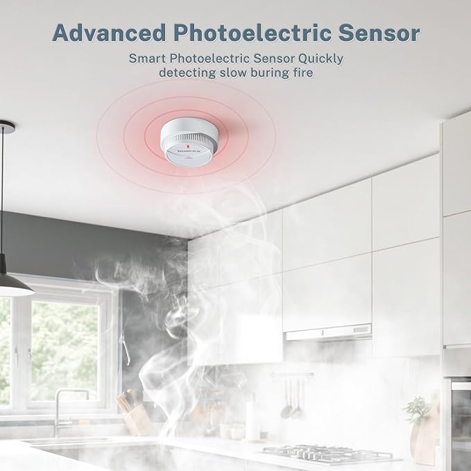 Smoke Detector 4 Pack,Fire Alarms Smoke Detectors with Photoelectric Technology with LED Lndicator and Test Button,Smoke Alarm for Home,Bedroom,Kitchen