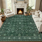 8x10 Area Rugs Living Room: Washable Rug for Bedroom Deep Green by EXPEDIX