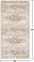 Washable Neutral Farmhouse Large Entryway Rug, 3x6 Area Rugs for Kitchen, Bedroom Beside Bed, Nursery Room, Boho Vintage Floral Non-Slip Throw Rug Low Pile Stain Resistant (3x6 Beige/Latte) - Image 2