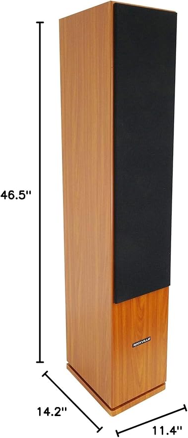 Rockville RockTower 68C Passive Tower Speaker, 8 Ohm, Classic Wood Grain, 500W Peak, 3-Way, Dual 6.5", MDF Cabinet, Detachable Grille, for Home Audio