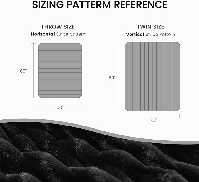 Cozy Bliss Faux Fur Throw Blanket for Couch, Cozy Warm Plush Striped Blanket for Sofa Bedroom Living Room, 50 * 60 Inches Black