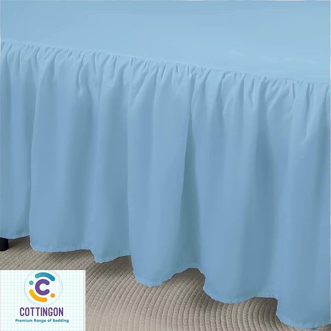 Ruffled Bed Skirt with Split Corners-Dust Ruffle - 24" Drop 100% Microfiber Soft,Sheen & Luxurious Look - Bed Skirts (Light Blue -King)