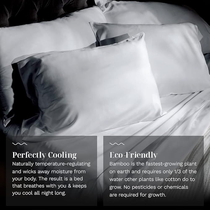 LUXOME Luxury Sheet Set | 100% Rayon (Viscose) from Bamboo | Split King - White | Deep Pockets | 5-Piece Set (2 Fitted, Flat, 2 Pillowcases)