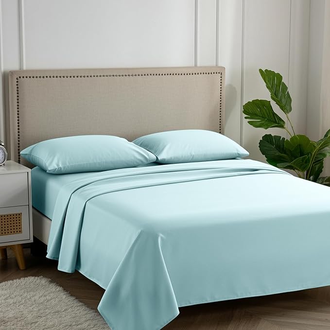 Carressa Linen 100% Egyptian Cotton King Size Sheets Set - 600 Thread Count Egyptian Cotton Queen Sheets King Size (4 PC, Seafoam Green), Soft, Cooling, 16" Deep Pocket Sateen Weave Luxury Bed Sheet