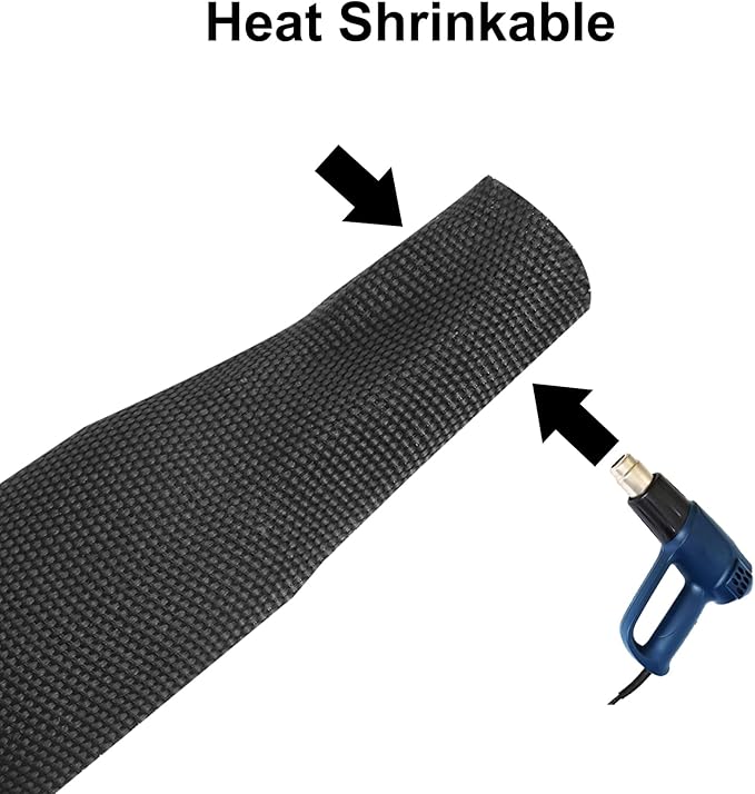 MECCANIXITY Braided Cable Sleeves Heat Shrinkable Fabric Sleeving, 1 9/16" 3ft Black 2:1 Ratio Heat Shrinkable Cord Protector for Harness Cable, Network Cable Protection, Cable Management