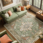 RELEANY Washable Area Rug, Square 8'x8', Brick/Brown/Green by RELEANY
