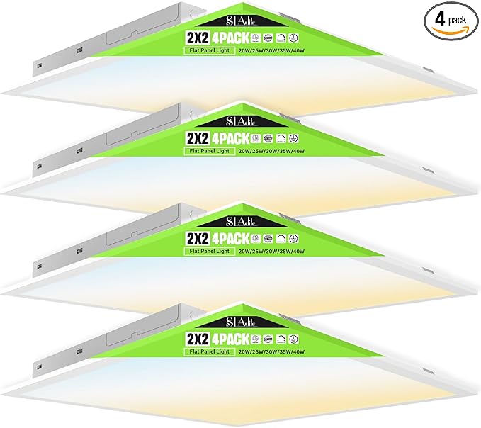 2x2 LED Light Flat Panel 4Pack,40/35/30/25/20W,5 Color Temps 2.7K/3K/3.5K/4K/5K,Dimmable (0-10V) Recessed Drop Ceiling Lights,5200 LM Fixture Flush Mount Ceiling for Office Kitchen Garage ETL-4Pack