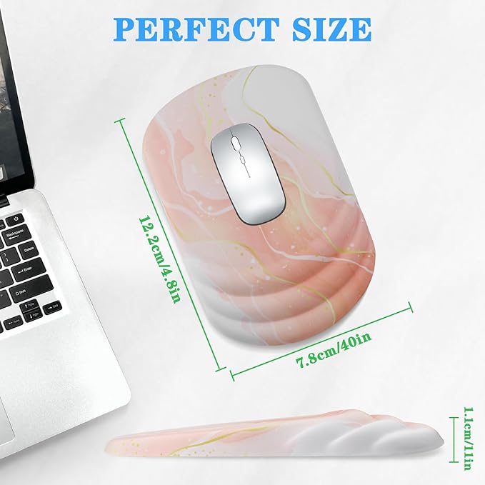 Mouse Pad Wrist Wrist Rest, Comfortable Memory Foam Wrist Rest, Non-Slip PU Base, Ergonomic Wrist Support and Arm Rests for Gaming, Office, Computer Use, Relieve Typing Pain (Pink Marble)